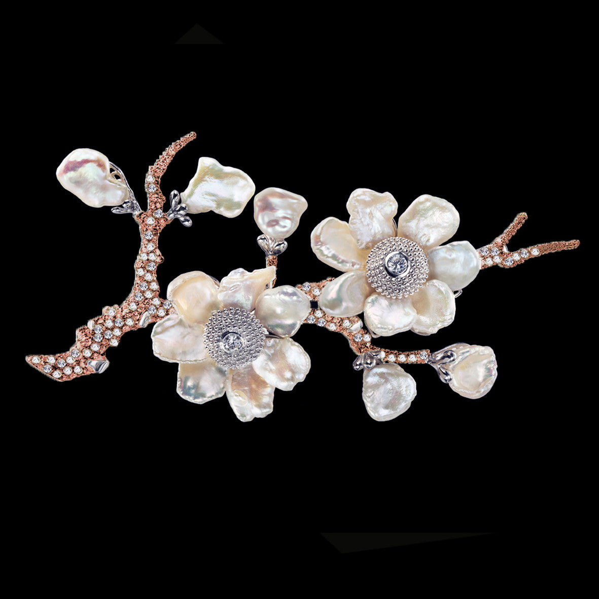 Rose Cherry Blossom Brooch, Brooch, Anabela Chan Joaillerie - Fine jewelry with laboratory grown and created gemstones hand-crafted in the United Kingdom. Anabela Chan Joaillerie is the first fine jewellery brand in the world to champion laboratory-grown and created gemstones with high jewellery design, artisanal craftsmanship and a focus on ethical and sustainable innovations.